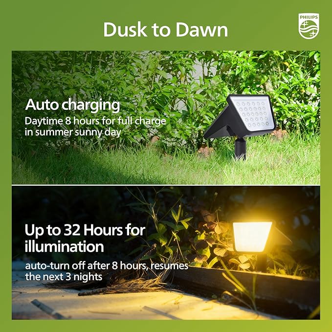 Philips 6 Packs Solar Spot Lights Outdoor Waterproof, 28 LED 3000K Solar Powered Landscape Pathway Lights, Dusk to | Lumora