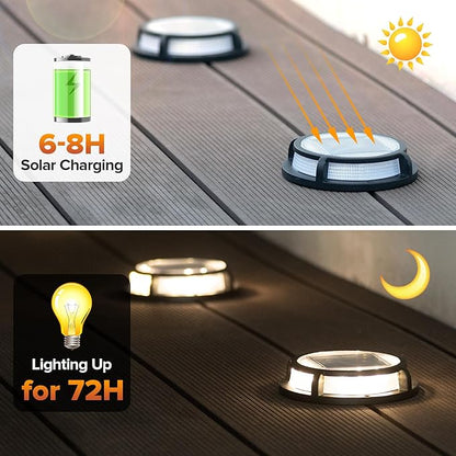 LUTEC 4 Pack Solar Driveway Lights, 12 LEDs IP67 Waterproof Outdoor Solar Dock Driveway Marker Lights for Step, Sidewalk, Pathway, Patio, Garden(Warm White)