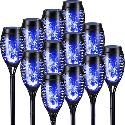 Toodour Solar Torch Flame Lights, 12 Pack Solar Lights Outdoor with Flickering Flame, Waterproof Patio Light Landscape Decoration Lighting for Garden, Lawn, Yard, Outdoor Decorations - Blue