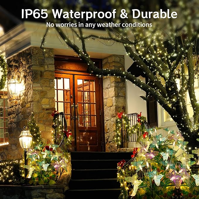 Flumy Solar Lights Outdoor Waterproof 8-Head Butterfly Decorations,Solar Garden Lights,Christmas Christmas Gift，Birthday Decorations,Butterfly Solar Lights for Garden and Yard 2Pack