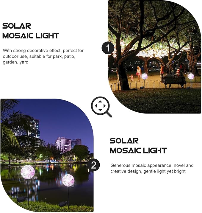 Toyvian Solar Garden Light Outdoor Waterproof Mosaic Lawn Lamp Solar Powered Decorative Landscape Path Light for Patio Yard