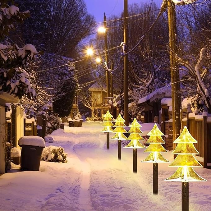 Christmas Solar Pathway Lights Outdoor, Waterproof Christmas Tree Garden Lights with 2-Lighting Modes, Set-of-5 Walkway Solar LED Lights for Yard Lawn Patio Landscape Wedding Decorations(Warm White)