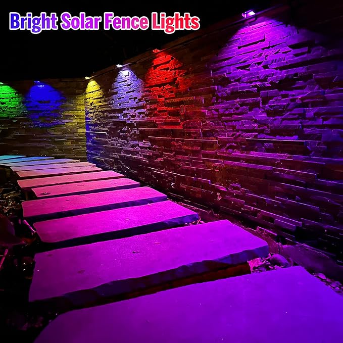 Solar Fence Lights, Warm White & RGB Fence Lights Outdoor Step Lights Outdoor Waterproof LED Solar Lighting for Outside, Backyard, Patio, Deck, Stair Handrail, Pool and Wall(8 Pack,Black)