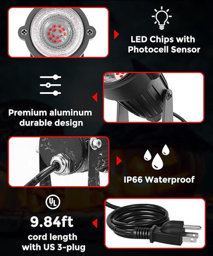 L LOHAS LED Red Christmas Spot Lights Outdoor, 10W Dusk to Dawn Sensor Landscape Spotlights for Yard, IP66 Waterproof Pathway Garden Outside Lights, 9.84-ft Cord, Red Lawn Decor Lamp, UL Listed,2Pack