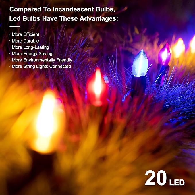 C9 Christmas Pathway Lights Outdoor - 24.2 Feet 20 LED String Lights with Stakes, Waterproof Connectable Christmas Path Lights for Yard, Garden, Walkway, Driveway, Sidewalk Decoration, Multicolored