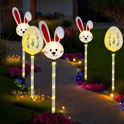 Solar Easter Pathway Lights - 5 Pack Bunny Egg Light Outdoor Solar Powered Path Lights with 8 Lighting Modes, Waterproof Garden Stake for Easter, Housewarming Gifts & Outdoor Decor