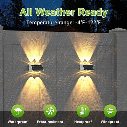 LANSOW Solar Fence Lights 8 Pack, Solar Powered Lights Outdoor Waterproof, 9-Mode Warm/Cool White & RGB Up-Down Led Spot Wall Lights Dusk to Dawn Decor for Backyard, Deck, Patio, Pool, Railing(White)