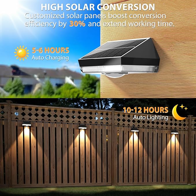 Solar Fence Lights,9 Lighting Modes ＆ Color Changing Mode IP65 Waterproof Outdoor, Solar Deck Lights for Outside/Patio/Backyard/Wall/Pool/Fence/Railing/Step(8Pack)
