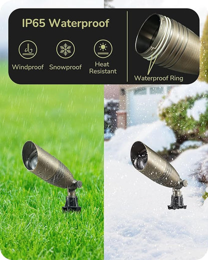 EDISHINE Solid Brass Landscape Spotlights, 12V LED Low Voltage Landscape Lights, 3CCT MR16 Bulb Included, Bronze Heavy Duty Waterproof Spot Lights,Outdoor Lighting for Garden Yard Tree, 4 Pack