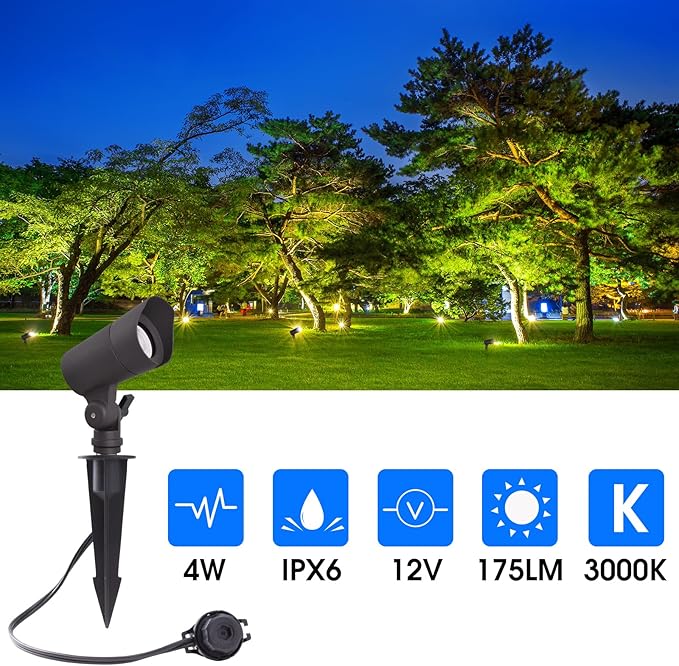 E ENERGETIC LIGHTING LED Landscape Lights with Connectors, 12V Low Voltage, Warm White 3000k, 4W, 175LM, Outdoor | Lumora