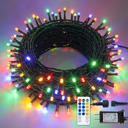 Hopolon String Lights Indoor Outdoor, 33 FT 100 LED Connectable Green Wire Twinkle Fairy Lights, Plug in Christmas Light Waterproof for Wedding Party Patio Spring Decor (Multicolor with Remote)