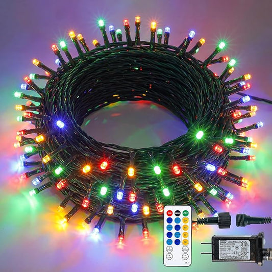 Hopolon String Lights Indoor Outdoor, 33 FT 100 LED Connectable Green Wire Twinkle Fairy Lights, Plug in Christmas Light Waterproof for Wedding Party Patio Spring Decor (Multicolor with Remote)