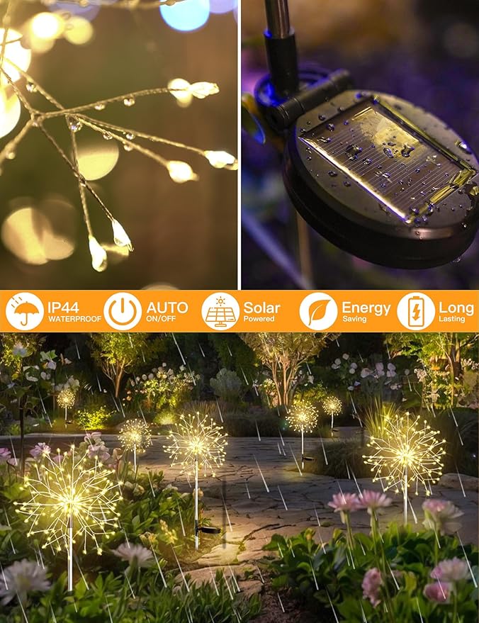 suddus Solar Garden Lights Outdoor Waterproof Decorative, 4Pack 150LED Firework Lights, Solar Fairy Lights for | Lumora