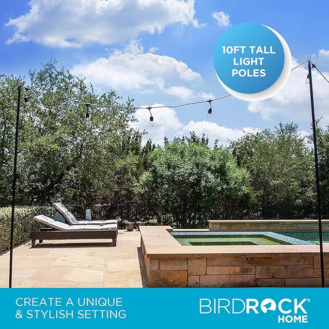 BIRDROCK HOME Poles for Outdoor String Lights - Weather Resistant, Durable, Easy to Install, Sturdy Pole for | Lumora