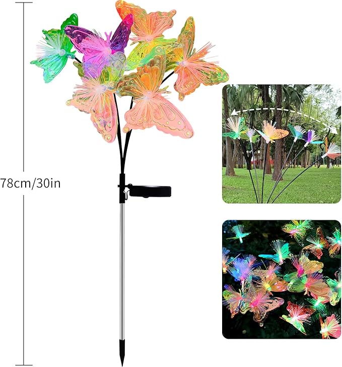 JJGoo 2 Pack Solar Garden Lights, Solar Butterfly Swaying Light for Outside, New Upgraded Outdoor Waterproof Light | Lumora