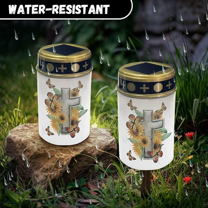 Cross Butterfly Flower Solar Stake Lights, Outdoor Garden Lights,Cemetery Decorations for Grave,Memorial Gifts for Mother,Yard Lawn Garden Patio Christmas Decor
