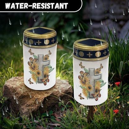 Cross Butterfly Flower Solar Stake Lights, Outdoor Garden Lights,Cemetery Decorations for Grave,Memorial Gifts for Mother,Yard Lawn Garden Patio Christmas Decor