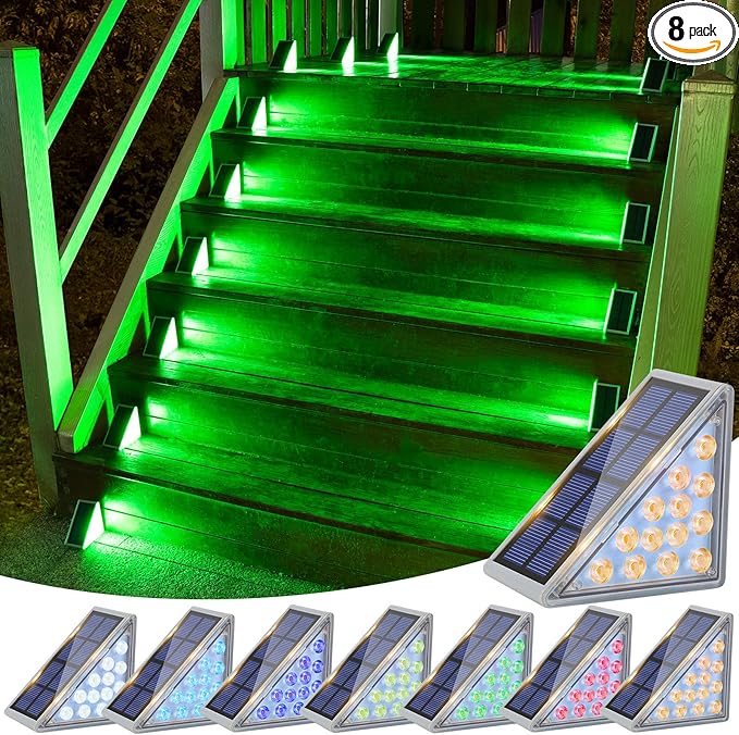 VOLISUN Solar Stair Lights 8 Pack, 7 Fixed Colors, Solar Step Lights Outdoor Waterproof IP67, LED Outdoor Step | Lumora