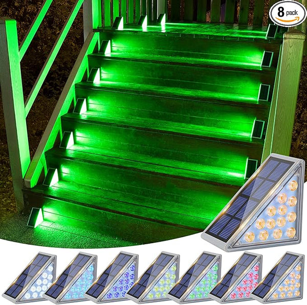 VOLISUN Solar Stair Lights 8 Pack, 7 Fixed Colors, Solar Step Lights Outdoor Waterproof IP67, LED Outdoor Step | Lumora