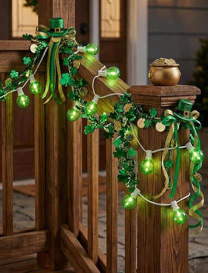 25FT G40 LED Outdoor Globe String Lights, Outdoor St. Patrick's Day Decorations Lights with 27 Shatterproof Clear Green Bulbs, Hanging Patio Lights Waterproof for Irish-themed Party Backyard Garden