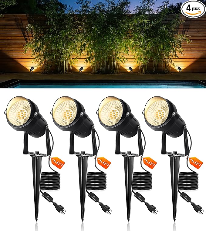 12W Landscape Lighting, IP66 Waterproof Spotlight with 6.6Ft Cable + Plug+ Switch - Outdoor Security Flood Light | Lumora