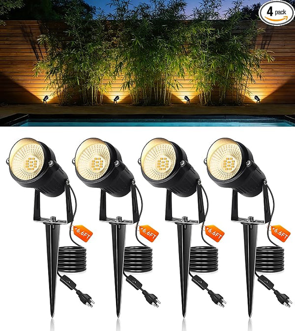 12W Landscape Lighting, IP66 Waterproof Spotlight with 6.6Ft Cable + Plug+ Switch - Outdoor Security Flood Light | Lumora