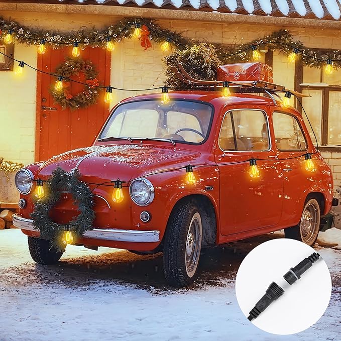 LED Outdoor String Lights, 50FT Patio Lights with 16Pcs Shatterproof S14 Bulb(1 Spare),4 Lighting Mode, Connectable, Waterproof Warm White Edison Plastic Bulb Hanging Light for Yard Gazebo Porch Décor