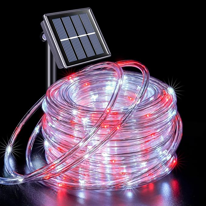 JMEXSUSS 200 LED Solar Rope Lights, 72ft IP 65 Outdoor Waterproof Christmas Lights With 8 Modes, Red and White for | Lumora