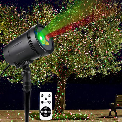 Christmas Laser Projector Lights Outdoor Indoor, 2 Colors with Red and Green Star Show, Christmas Laser Projector Lights Waterproof with Remote Decor for Christmas Holiday Party Garden Patio