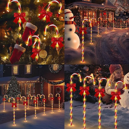 40in Christmas Solar Candy Cane Pathway Lights, 12Pcs 120 LED Solar Outdoor Christmas Decorations with Red Bow Waterproof, 8 Modes Timer Remote Walkway Garden Light for Xmas Yard Lawn Patio Decor