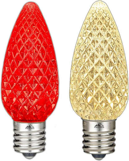 Novelty Lights 25PK C9 LED Faceted Ultra Bright Dimmable Outdoor Christmas Replacement Bulbs, Led Bulbs, Outdoor String Lights (Red/Warm White)
