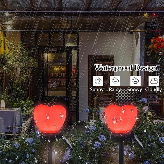 Valentines Day Red Heart Solar Lights Outdoor, 2Pcs Waterproof Valentines Day Solar Garden Light LED Heart Lights Wedding Decorations for Yard Walkway Outside (Pink)