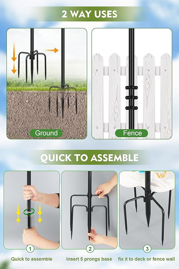 FEED GARDEN String Light Poles for Outside,9.8FT Metal Poles for Outdoor String Lights, Stand Poles for Deck | Lumora
