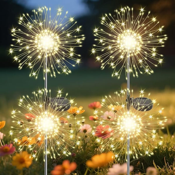 Garden Outdoor Lights, 4 Pack 120 LED Solar Garden Lights Fairy Lights Outdoor Waterproof Decorative Solar Firework | Lumora