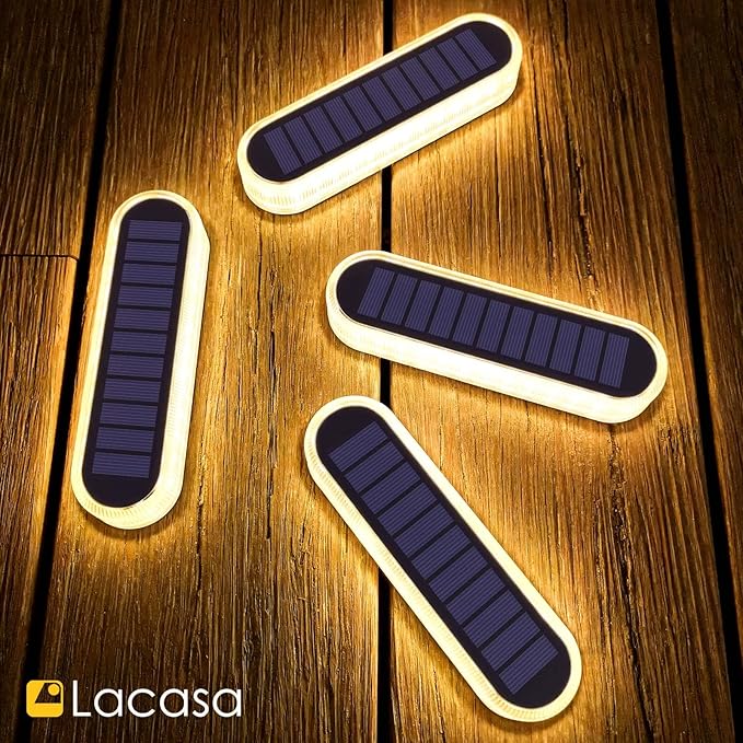 Lacasa 4pcs Solar Outdoor Floor Lamp Warm White 2700K 40LM LED Solar Light Outdoor Patio Decoration IP68 Waterproof Auto On/Off Lighting for Paths Garden Stairs Pathways Patio