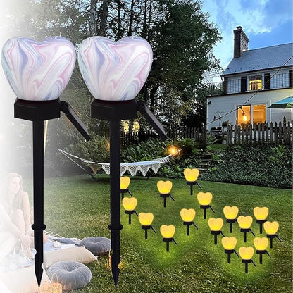 Valentine's Day Red Heart Solar Lights Outdoor, 2Pcs Waterproof Valentine's Day Solar Garden Light LED Heart Lights Wedding Decorations for Yard Walkway Outside (Blending Colors)