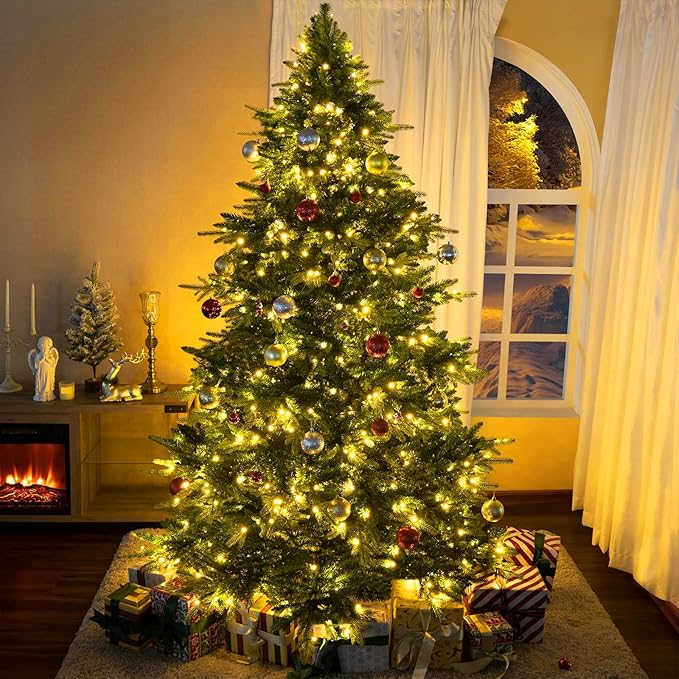 LAMPHOME Yellow Christmas Lights Indoor Outdoor, Connectable Christmas Tree Lights Green Wire, 25FT 50LED Golden Fairy String Light Plug in for Bedroom Wedding Xmas Tree Decorations