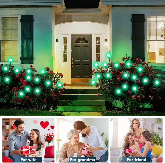 Solar Garden Lights Outdoor Waterproof, 2 Pack 16 LED Swaying Firefly Lights Outdoor Decor Light for Pathway Party Christmas Decoration, Unique Gifts for Women, Green