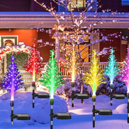 Solar Christmas Tree Pathway Lights-Outdoor Garden Waterproof 7 Color Changing 3Pcs Fiber Optic Jellyfish Lighting Decor for Garden Lawn Patio