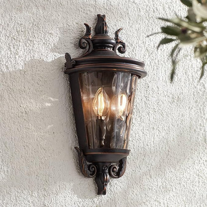 John Timberland Casa Marseille Vintage Outdoor Wall Light Fixture Veranda Bronze 17" Champagne Hammered Glass for Exterior House Porch Patio Outside Deck Garage Yard Front Door Garden Home