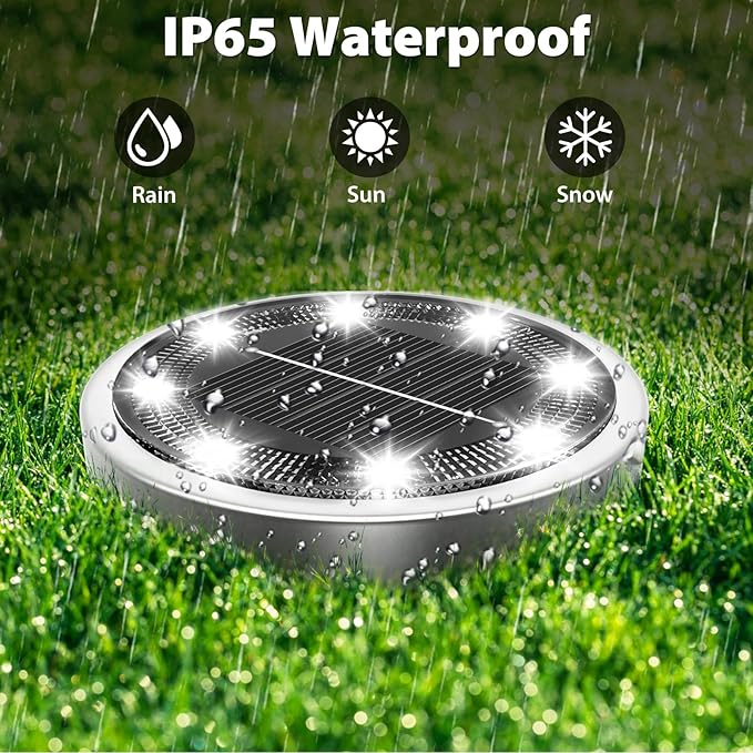 nipify 8 Pack Solar Ground Lights Outdoor, 8 LED Solar Lights Outdoor Waterproof Flat Solar Pathway Lights for Yard | Lumora