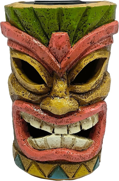Tiki Head Solar Statue Light for Garden Decor and Bar Decoration (Red)