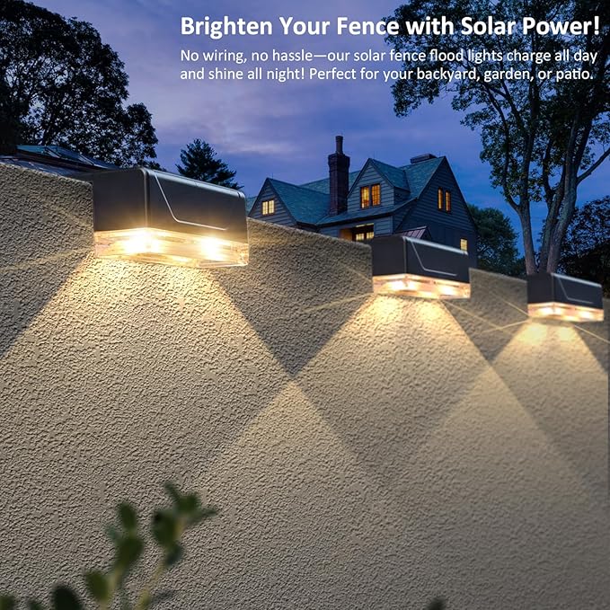 Solar Fence Lights Outdoor - 3000/4000/6000K 3 Mode, IP65 Waterproof Fence Lights Solar Powered, Dusk to Dawn Solar | Lumora