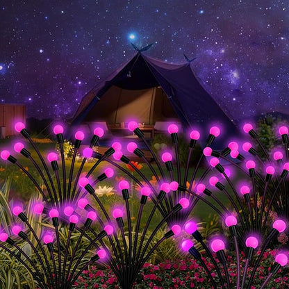 Kohlrabi Solar Garden Lights Outdoor, 10 Pack 80 LED Pink Firefly Lights Waterproof, Sway by Wind, Solar Wind Swaying Light for Yard Patio Backyard Garden Planter Flower Bed Pathway Decoration