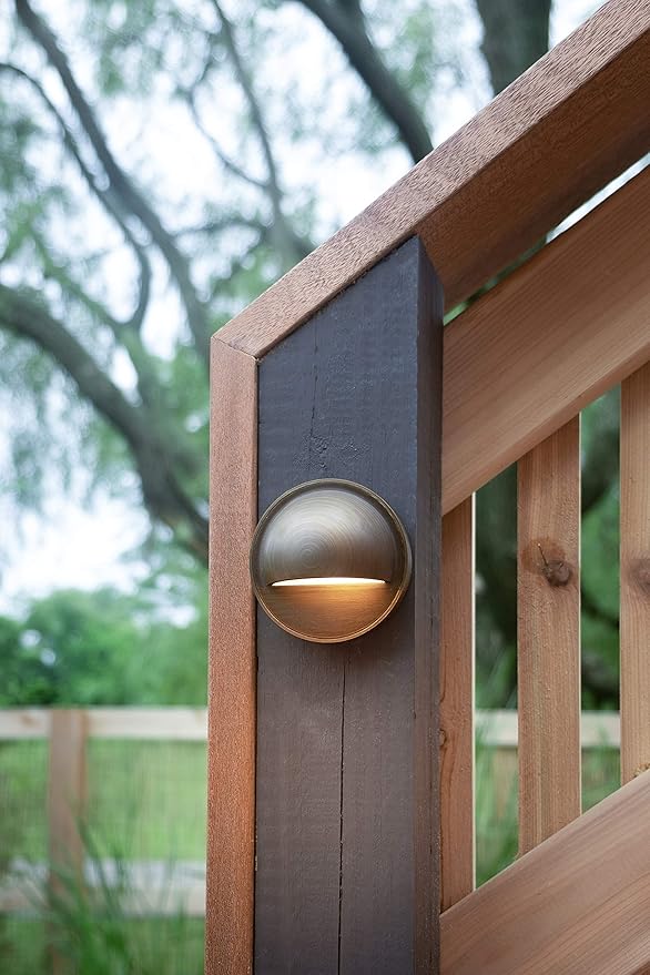 VOLT Cast Brass 12V Deck Light (Bronze) with 3W 2700K Warm White G4 LED Bulb for Low Voltage Landscape Lighting on Outdoor Patio, Railing, Step, Fence & Dock