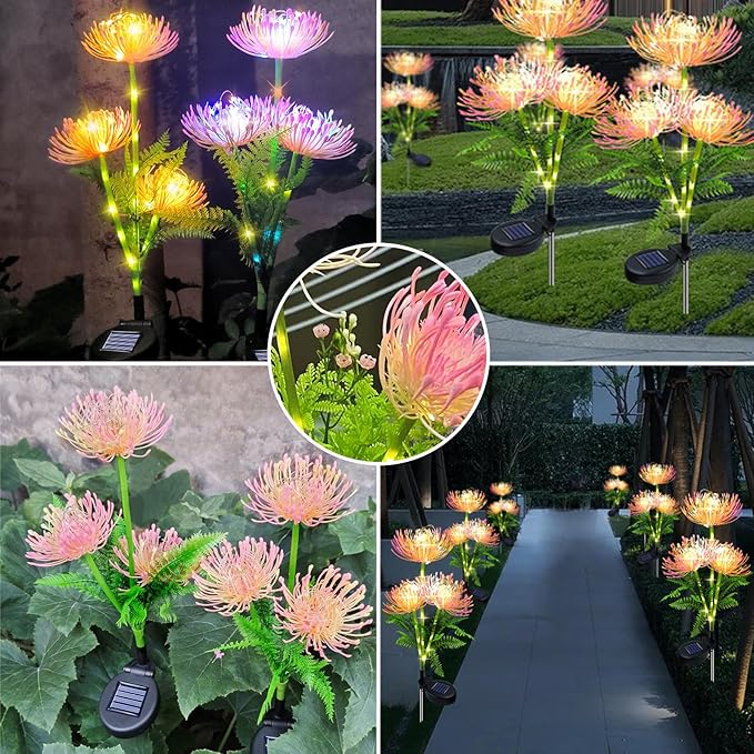 AVEKI Outdoor Solar Garden Lights, 2 Pack Solar Equinox Flowers Lights Colored LED Beads IP65 Waterproof Landscape Lights Outside Lights for Yard Lawn Patio Women's Gift (Colored Light)
