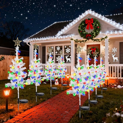 2 Pack 39'' Solar Christmas Tree Lights Outdoor - Large White Solar Christmas Tree with 100 LED Multi-Color C6 String Lights for Outside Decorations, Xmas Trees Decor for Yard Pathway Cemetery