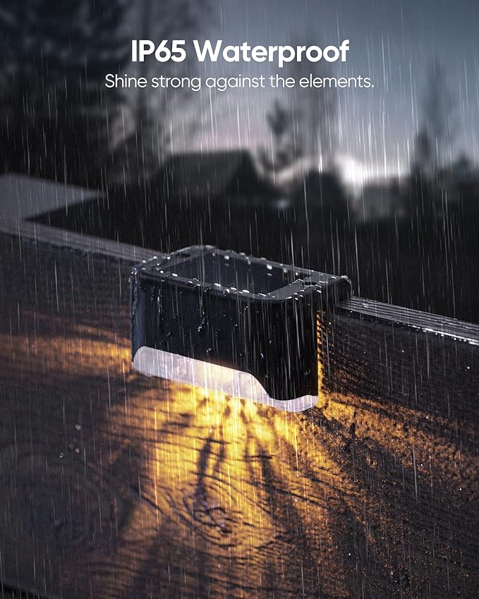 JACKYLED Solar Deck Lights 16 Pack Solar Fence Light Solar Powered Outdoor Step Light IP65 Waterproof LED Pathway Light for Deck Fence Railing Garden Patio StairYard, Black