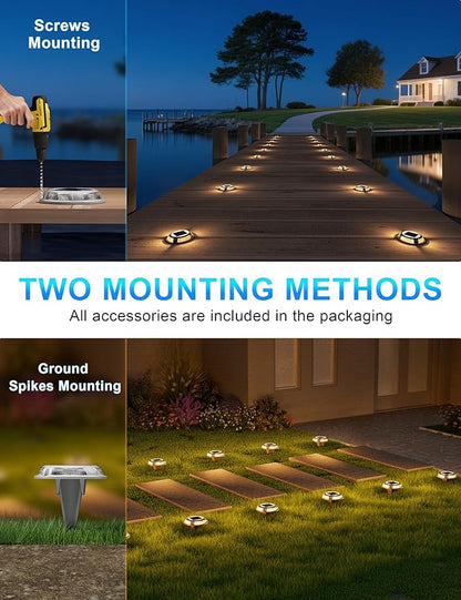 VOLISUN Solar Driveway & Deck Lights 8 Pack Waterproof Dock & Marine Ground Lights,2-in-1 Warm White & White LED,Solar Marker for Pathways,Steps,and Warning Signs,Auto On/Off