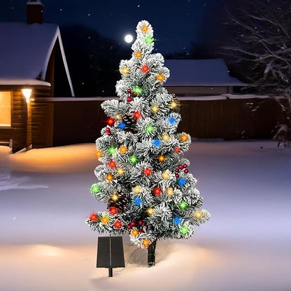 2.9FT Solar Christmas Tree Lights Outdoor Waterproof, 100LED 8 Lighting Modes Large Pine Cones & Berries Outdoor Christmas Tree, Christmas Decorations Outdoor for Holiday Courtyard Grave Decor